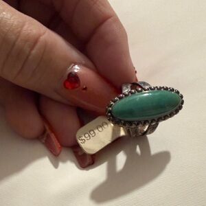 Silver and Green Stone Ring